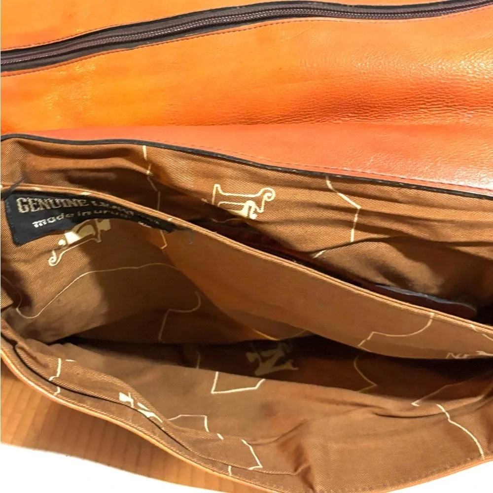 Vintage unisex Orange Leather Messenger Bag